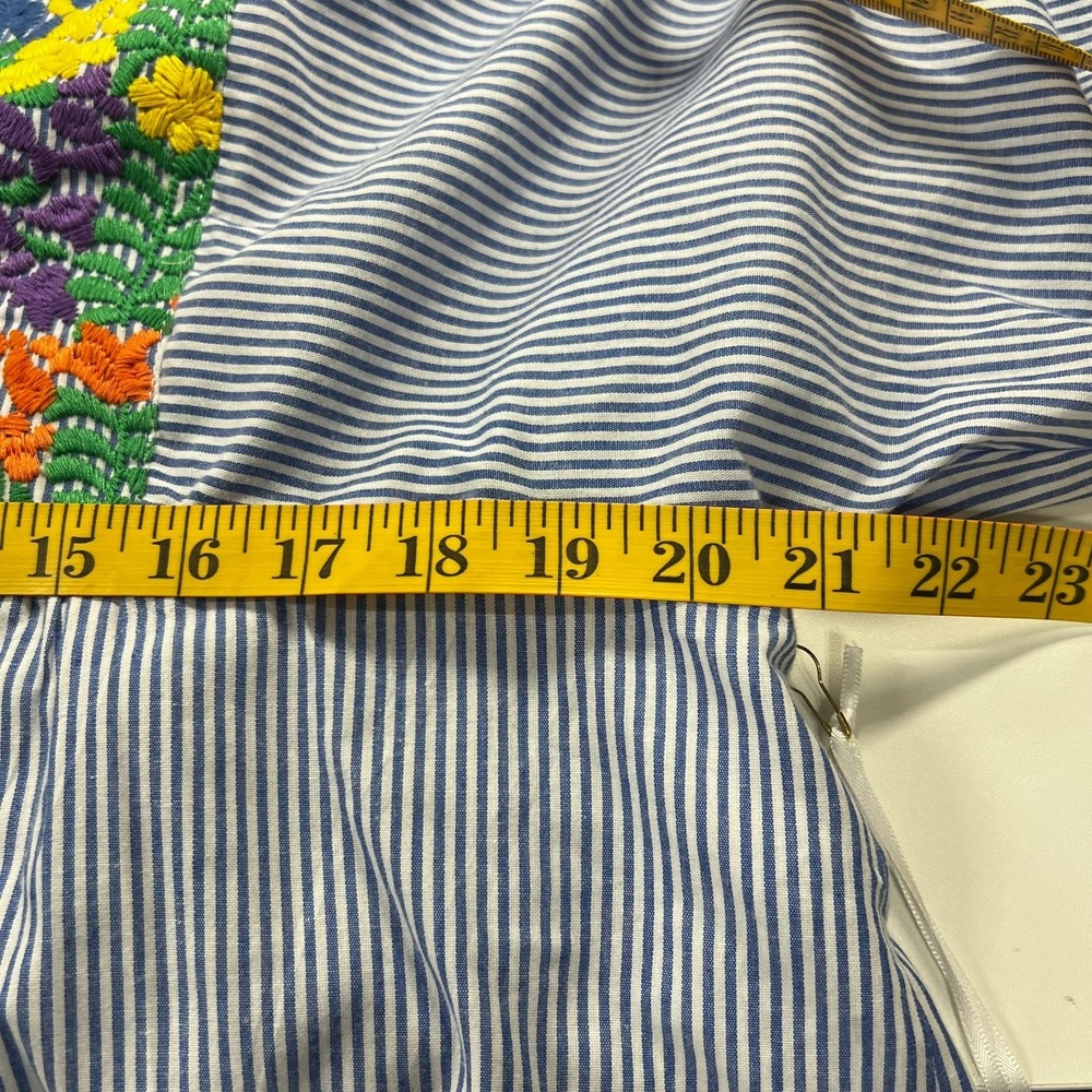 J Marie Embroidered Carli Top Peplum Women S Blue White Striped Floral Lined - Picture 10 of 12